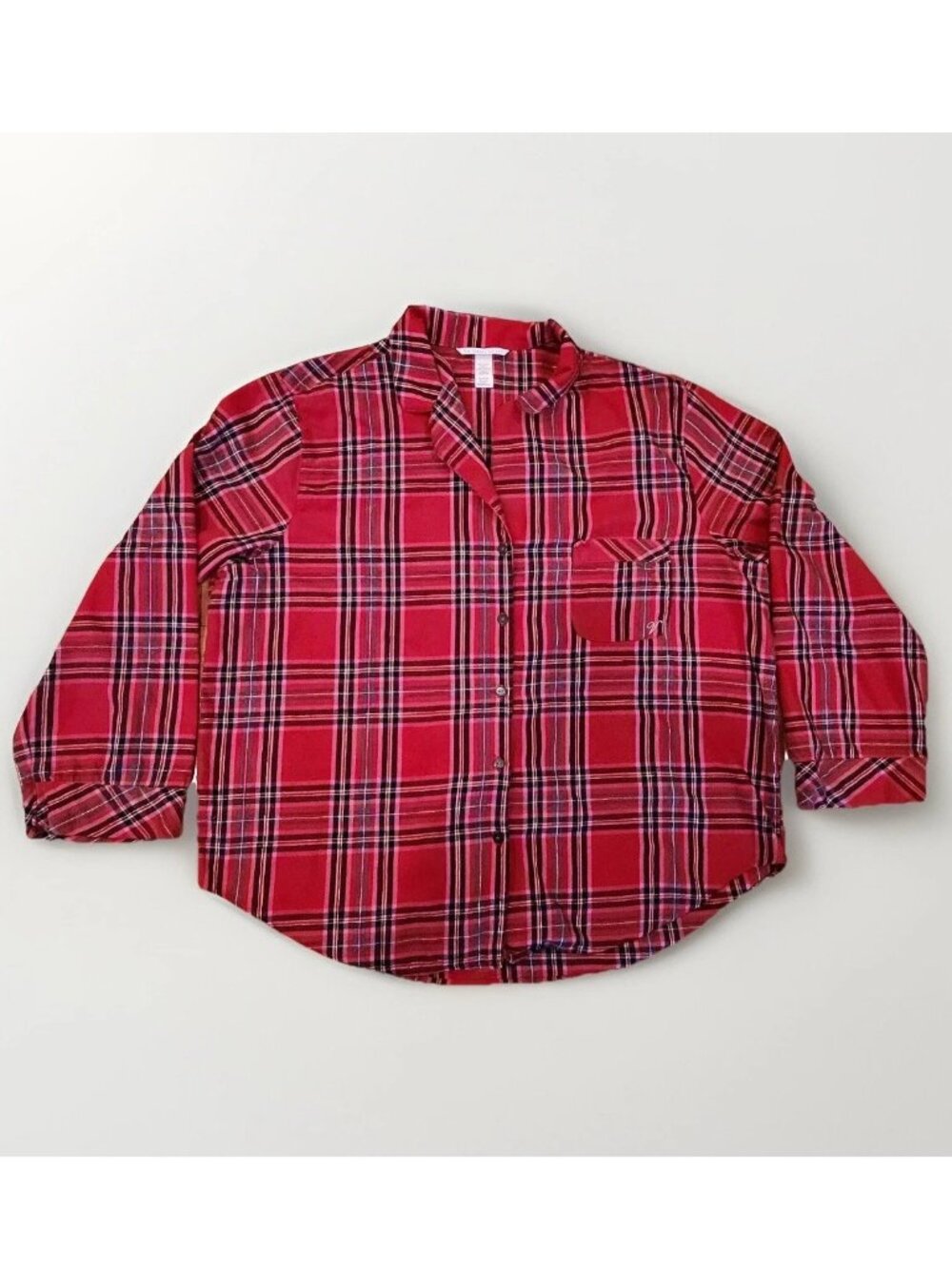 Victoria's Secret Women’s Red Plaid Pajama Button Up Top Boyfriend Shirt Size XL